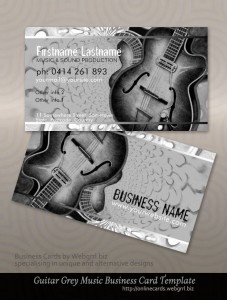 Grey Black Guitar Music Business Cards