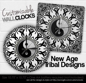 Black White Tribal designs New Age Wall Clocks