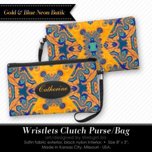 Gold+Blue Neon Batik Wristlet Bags by webgrrl