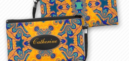 Gold+Blue Neon Batik Wristlet Bags by webgrrl