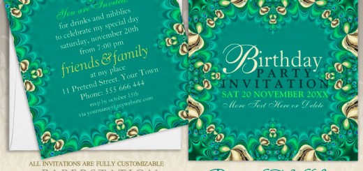 Lacy teal green peacock lace custom party invites