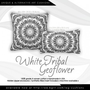 White Tribal Geometry Mandala Art Cushion Throw Pillows