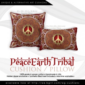 Golden Peace Earth Tribal Batik Cushion
