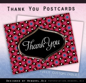 Pink Blue Pattern Thank You Postcard