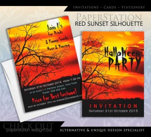 Red Sun Silhouette Halloween Invitation cards