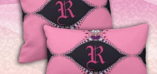 Sweet Pink Lacy design Monogram Cushion Pink Decorative Pillows