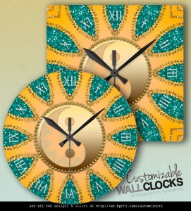 Teal Gold YinYang FengShui Home Decor Clock