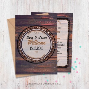 Rustic Hipster Timber Wedding Invitation