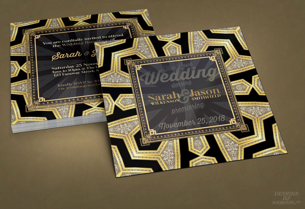 Black Gold Art Deco Glam Wedding Invitation