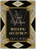 Art Deco Gold Black Wedding Reception Invitations
