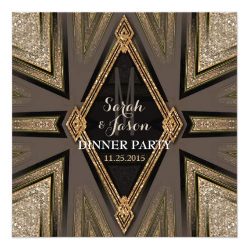 Art Deco Goldy Romance Dinner Party Invitations