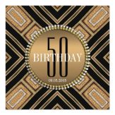Modern Art Deco Gold 50th Birthday Invitation