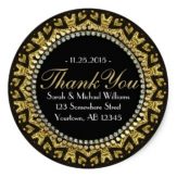 Tribal HeART Deco Gold Black Thank You Stickers